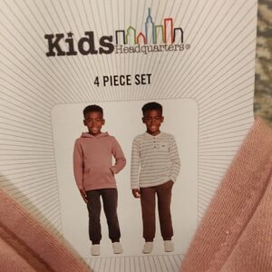New!Kids Headquarters 4-Piece Set dusty Pink hoodie stripes Gray long sleeves 2